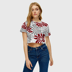 Футболка 3D укороченная женская Цветы cherry and grey pattern, цвет: 3D-принт — фото 2