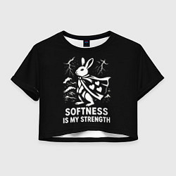 Футболка 3D укороченная женская Заяц герой - сила в мягкости, цвет: 3D-принт