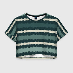 Футболка 3D укороченная женская Полосы зигзагообразные зеленые, цвет: 3D-принт