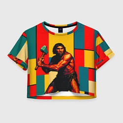 Футболка 3D укороченная женская Неандерталец поп-арт, цвет: 3D-принт