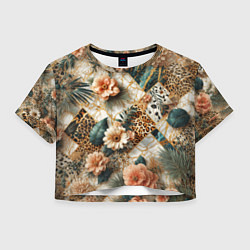 Женский топ Цветы на кусках мрамора и леопардовом узоре