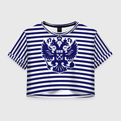Футболка 3D укороченная женская ВМФ - герб России, цвет: 3D-принт
