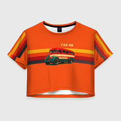Футболка 3D укороченная женская Ретро автобус ГАЗ-55 поп-арт, цвет: 3D-принт