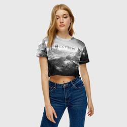 Футболка 3D укороченная женская Скайрим - черно белый пейзаж, цвет: 3D-принт — фото 2