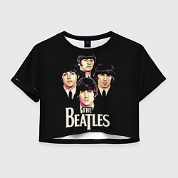 Футболка 3D укороченная женская The Beatles faces, цвет: 3D-принт