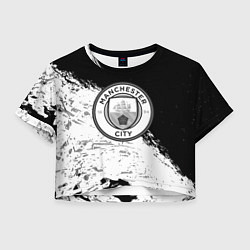 Футболка 3D укороченная женская Манчестер сити черно белые краски, цвет: 3D-принт