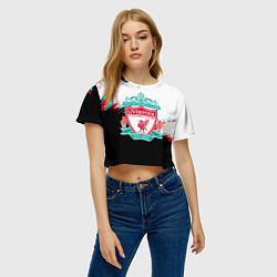 Футболка 3D укороченная женская Ливерпуль текстура глитч краски, цвет: 3D-принт — фото 2