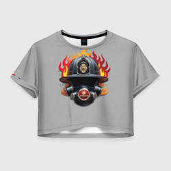 Футболка 3D укороченная женская Пожарник, цвет: 3D-принт