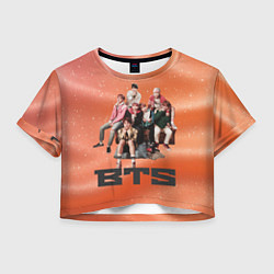 Футболка 3D укороченная женская BTS фотка на диване, цвет: 3D-принт