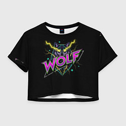 Футболка 3D укороченная женская Голова волка со светящимися желтыми глазами, цвет: 3D-принт