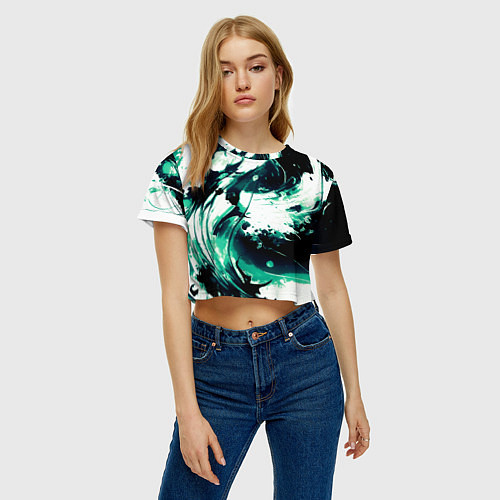 Женский топ Чёрно-зелёный абстракция волна / 3D-принт – фото 3
