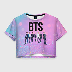 Футболка 3D укороченная женская BTS розовый боке, цвет: 3D-принт