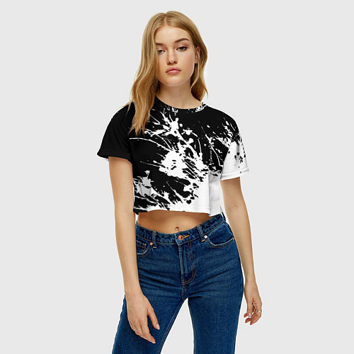 Женский топ Взрывная белая краска на чёрном / 3D-принт – фото 3