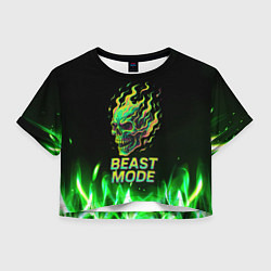 Футболка 3D укороченная женская Режим зверя огненный череп, цвет: 3D-принт