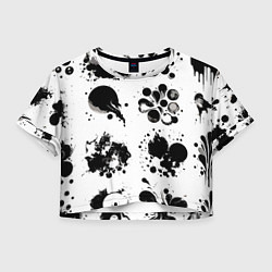 Футболка 3D укороченная женская Чёрно-белые кляксы - абстракция, цвет: 3D-принт