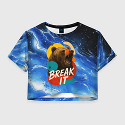 Футболка 3D укороченная женская Break it злой медведь, цвет: 3D-принт