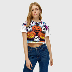 Футболка 3D укороченная женская Happy Halloween 25, цвет: 3D-принт — фото 2