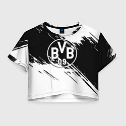 Футболка 3D укороченная женская Borussia черно белые полосы, цвет: 3D-принт