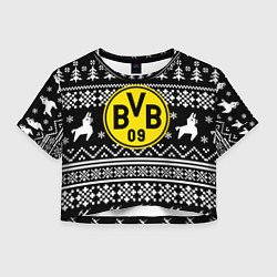 Футболка 3D укороченная женская Borussia x fortnite pattern, цвет: 3D-принт