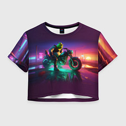 Футболка 3D укороченная женская Шрек на мотоцикле на закате - нейроарт фантазия, цвет: 3D-принт