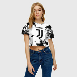 Футболка 3D укороченная женская Juventus черные краски абстракция, цвет: 3D-принт — фото 2