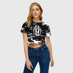 Футболка 3D укороченная женская Ювентус белые штрихи красок, цвет: 3D-принт — фото 2