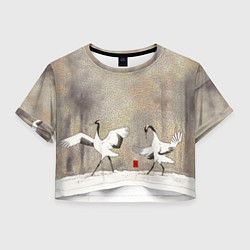 Футболка 3D укороченная женская Журавли на снегу, цвет: 3D-принт
