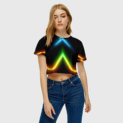 Футболка 3D укороченная женская Neon multicolored lines, цвет: 3D-принт — фото 2