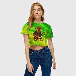 Футболка 3D укороченная женская Петух гитарист, цвет: 3D-принт — фото 2
