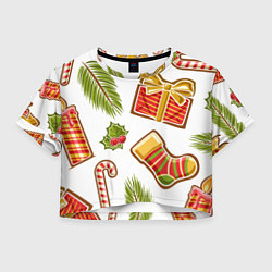 Футболка 3D укороченная женская Рождественский вайб, цвет: 3D-принт