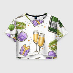 Футболка 3D укороченная женская Новогодний вайб, цвет: 3D-принт