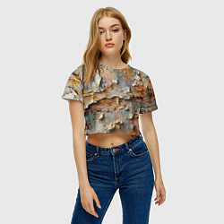 Футболка 3D укороченная женская Старая штукатурка на стене - абстракция, цвет: 3D-принт — фото 2