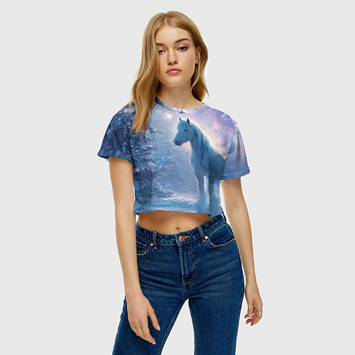 Женский топ Белая лошадь на фоне салюта / 3D-принт – фото 3