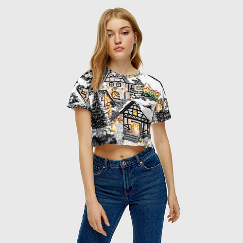 Женский топ Объемные новогодние дома / 3D-принт – фото 3