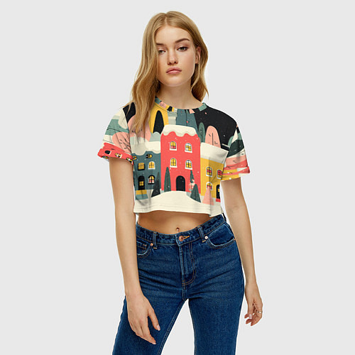 Женский топ Разноцветные новогодние дома / 3D-принт – фото 3