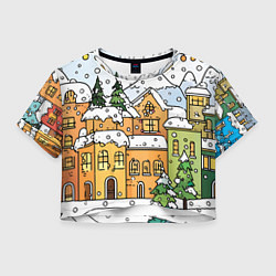Футболка 3D укороченная женская Новогодний снегопад, цвет: 3D-принт