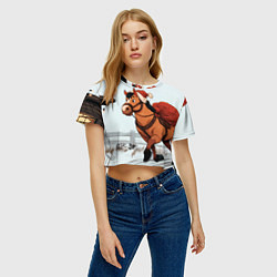 Футболка 3D укороченная женская Лошадка везет новогодние подарки, цвет: 3D-принт — фото 2