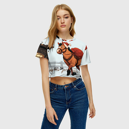 Женский топ Лошадка везет новогодние подарки / 3D-принт – фото 3