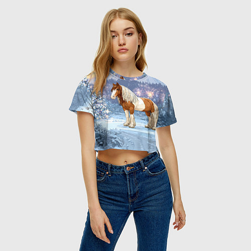 Женский топ Новогодняя лошадка в лесу / 3D-принт – фото 3