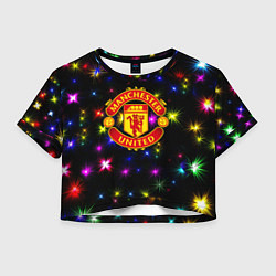 Футболка 3D укороченная женская Манчестер Юнайтед праздничные огни, цвет: 3D-принт