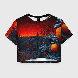 Футболка 3D укороченная женская Новый год в ночном городе, цвет: 3D-принт