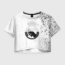 Футболка 3D укороченная женская Реал Мадрид черно белые краски, цвет: 3D-принт