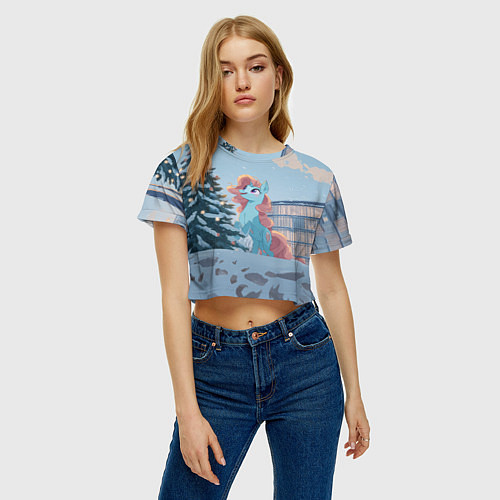 Женский топ Новогодняя лошадка у елочки / 3D-принт – фото 3