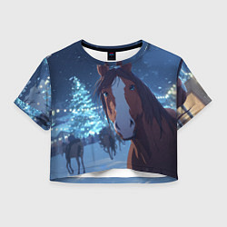 Женский топ Лошадь на фоне новогодней елки