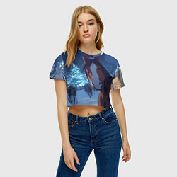 Футболка 3D укороченная женская Лошадь на фоне новогодней елки, цвет: 3D-принт — фото 2