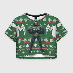 Футболка 3D укороченная женская Веном в вязаном свитере - новый год, цвет: 3D-принт