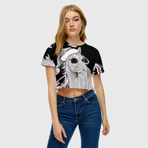 Женский топ Новогодняя лошадь в круглых очках / 3D-принт – фото 3