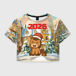 Футболка 3D укороченная женская Лошадка с подарком 2026, цвет: 3D-принт