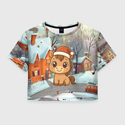 Футболка 3D укороченная женская Милая лошадка символ 2026, цвет: 3D-принт