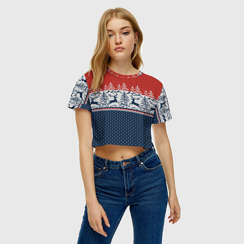 Женский топ Вязаный узор с оленями / 3D-принт – фото 3